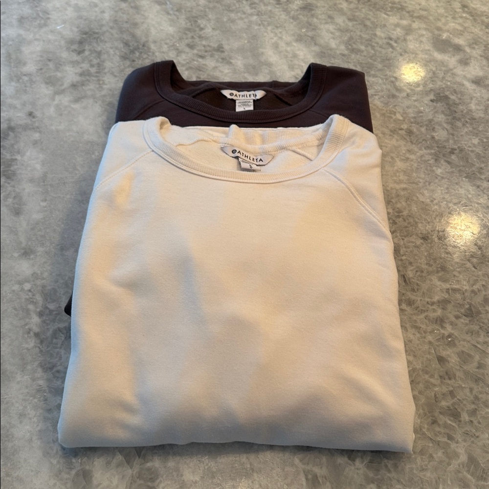 Athleta Coaster Luxe Recover Sweatshirt, Bundle of 2, Size L, Cream & Brown